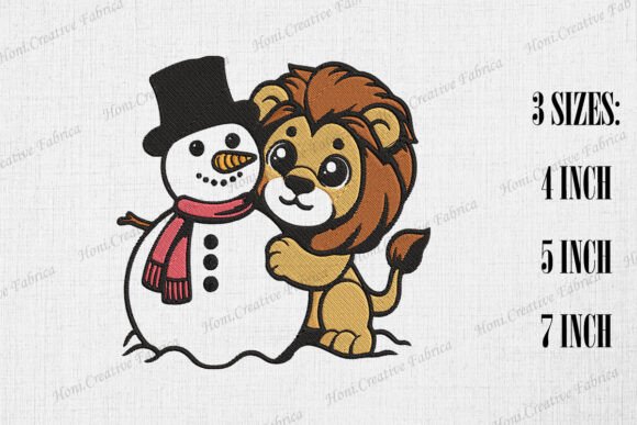 Cute Snowman and Lion Happy Together